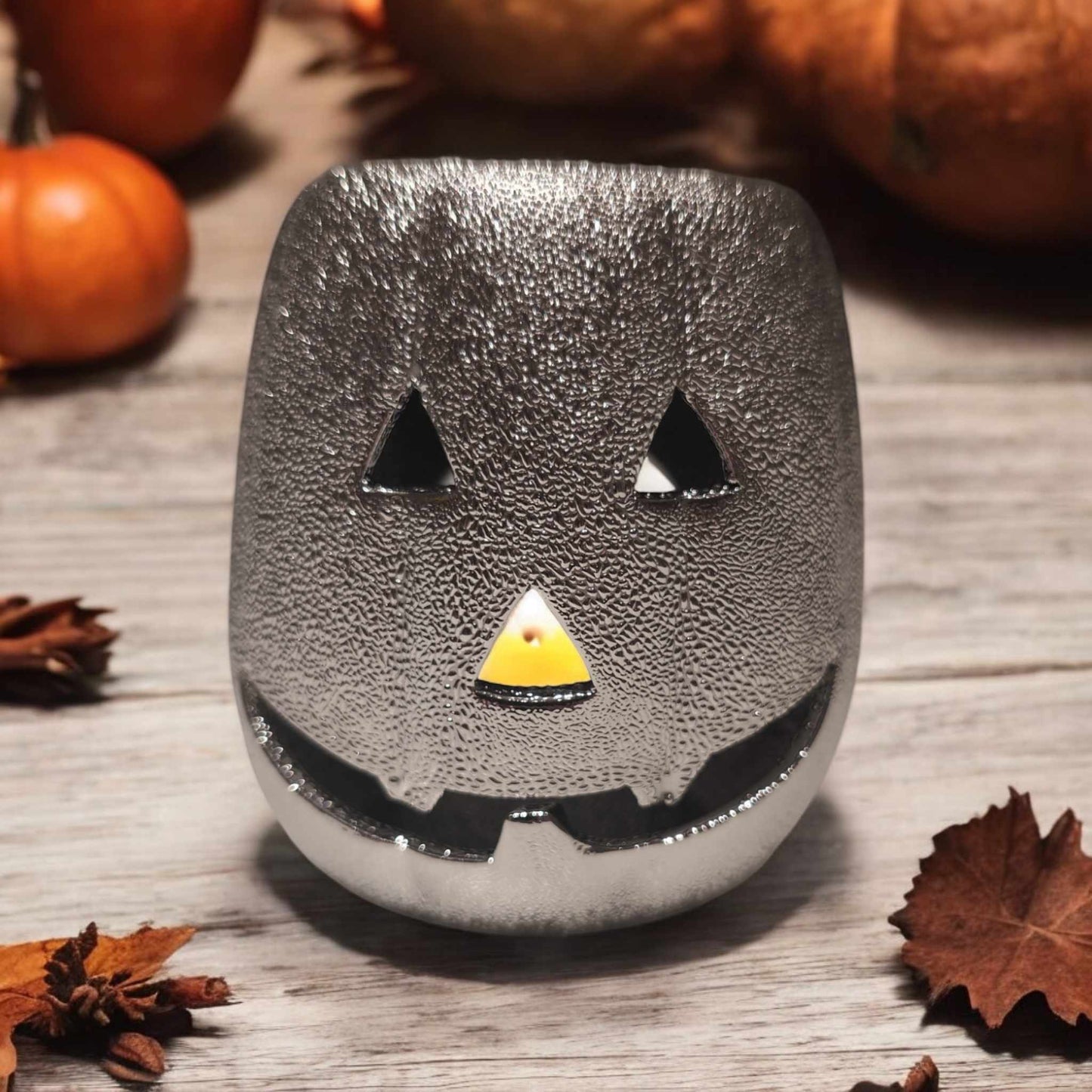 Tall Silver Pumpkin Halloween Wax Burner